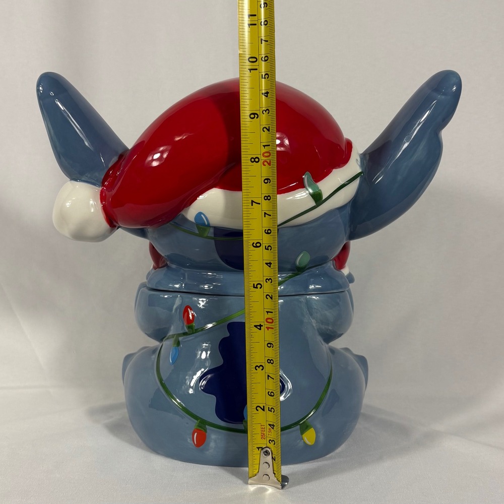 Disney Stitch Christmas Cookie Jar Hand Painted Ceramic Santa Hat Lights - Picture 11 of 12